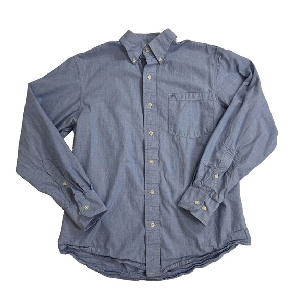 IZOD Mens Small Blue Button Up Cotton Shirt Long Sleeve Collared Pocket Logo - Picture 2 of 9